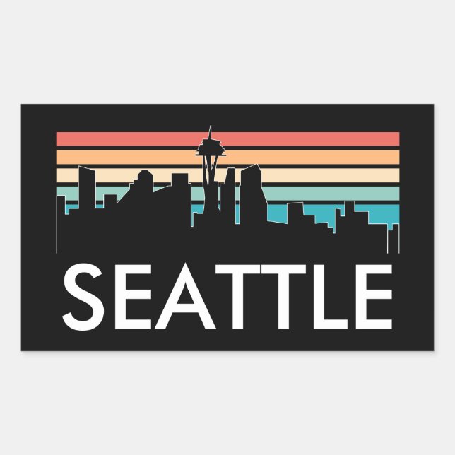 Trendy Seattle Washington Retro Sunset Skyline Sticker (Front)