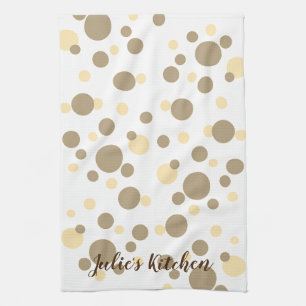 Trendy Sepia Pokka-Dot Personalize Name Kitchen Towel