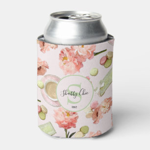 Trendy Shabby Chic Peonies and Macarons Set Can Cooler
