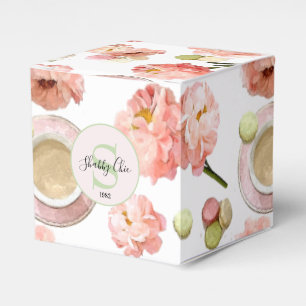 Trendy Shabby Chic Peonies and Macarons Set Favor Box