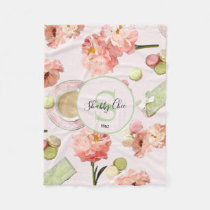 Trendy Shabby Chic Peonies and Macarons Set Fleece Blanket