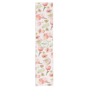 Trendy Shabby Chic Peonies and Macarons Set Short Table Runner