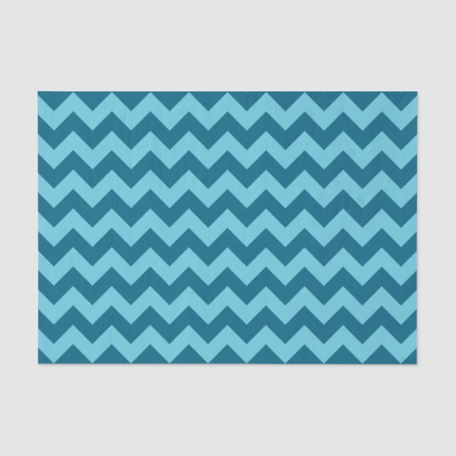 Trendy Shades of Blue Chevron Pattern Tissue Paper (Front)