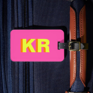 Trendy Shadow Monogram Pink Yellow Personalized Luggage Tag