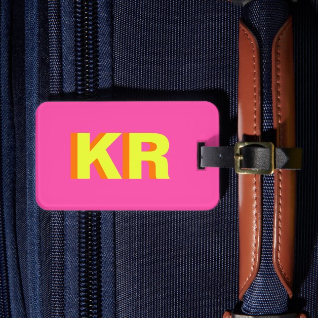 Trendy Shadow Monogram Pink Yellow Personalized Luggage Tag (Front Insitu 4)