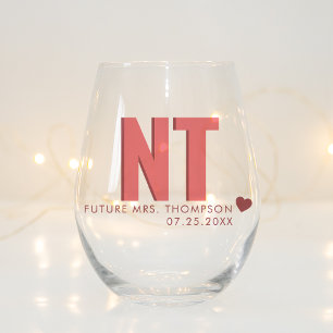 Trendy Shadow Monogram Wedding Customized Stemless Stemless Wine Glass