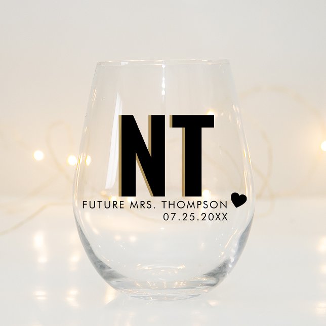 Trendy Shadow Monogram Wedding Customized Stemless Wine Glass (Creator Uploaded)