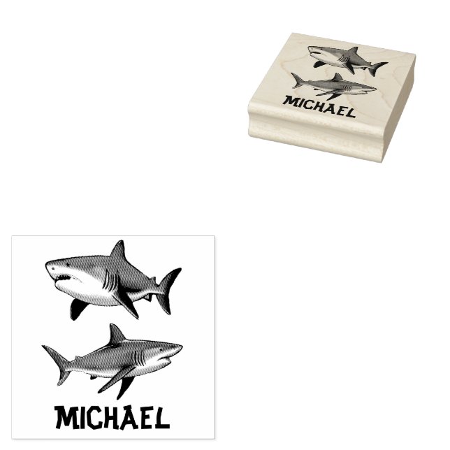 Trendy sharks Personalized  Rubber Stamp (Stamped)