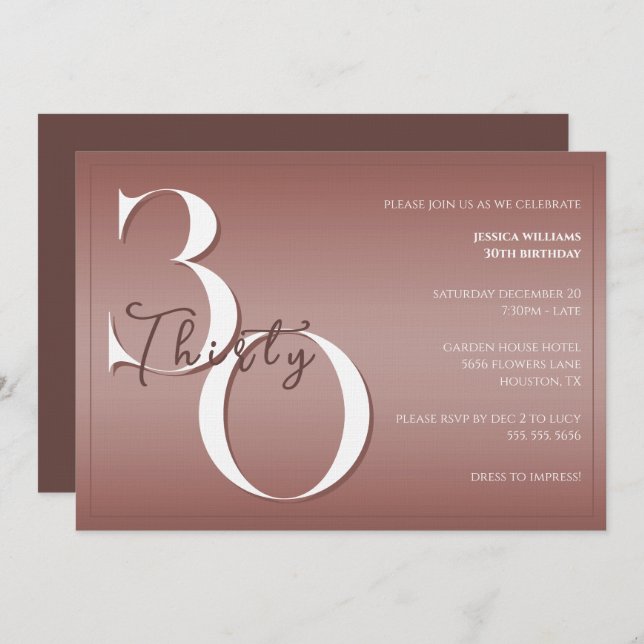 Trendy Shiny Modern 30th Birthday Invitation (Front/Back)