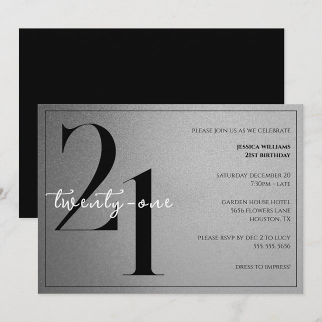 Trendy Shiny Modern Unisex 21st Birthday Invitation (Front/Back)