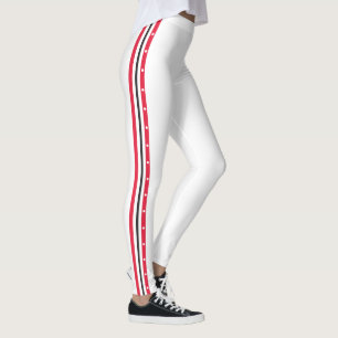 Trendy Side Stripe Fashion Buttons Red White Black Leggings