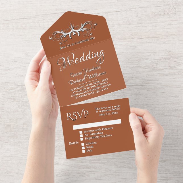  Trendy Sienna and White Tri Fold w Rsvp Wedding A All In One Invitation (Tearaway)