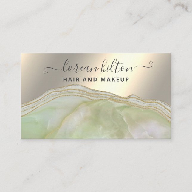 Trendy signature agate geode elegant gold foil business card (Front)
