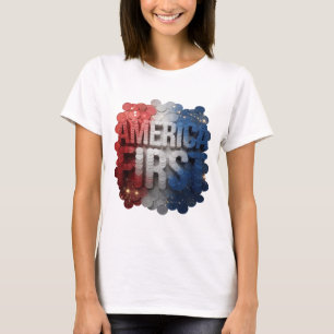 Trendy Silver AMERICA FIRST Text Design T-Shirt