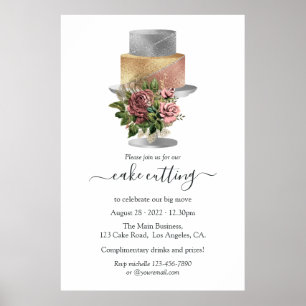 Trendy Silver and Gold Floral Cake Cutting Poster