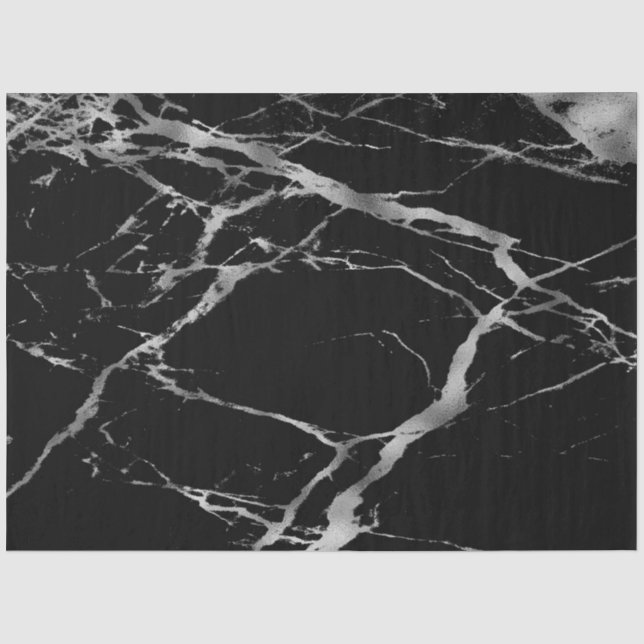 Trendy Silver Black Marble Modern Tissue Paper (Front)