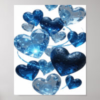 Trendy Silver BLUE HEARTS Artistic Motif