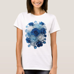 Trendy Silver BLUE ROSES 3D Text Art T-Shirt