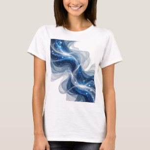 Trendy Silver BLUE WAVES AND STARS 3D Text Art T-Shirt