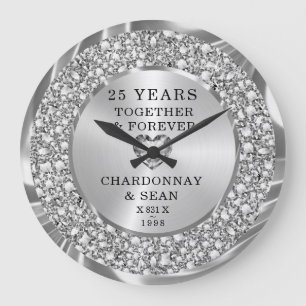Trendy Silver Diamonds 25th Anniversary Large Cl Large Clock