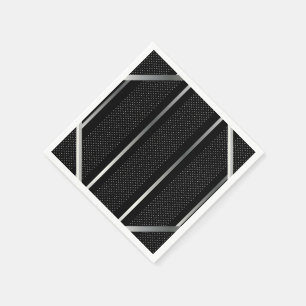Trendy Silver Geometric Pattern Black Stylish Art Napkin