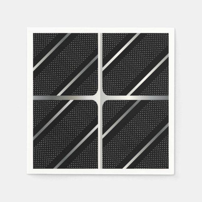 Trendy Silver Geometric Pattern Black Stylish Art Napkin (Front)