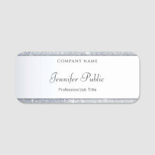 Trendy Silver Glitter Elegant Calligraphy Script Name Tag