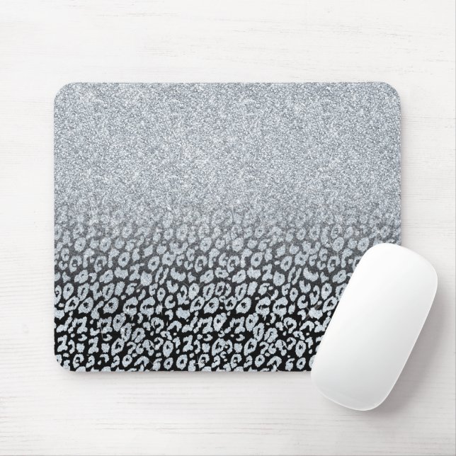Trendy Silver Glitter & Leopard Ombre Black Print  Mouse Pad (With Mouse)
