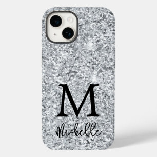 Trendy Silver Glitter Monogram Initial Name Case-Mate iPhone 14 Case