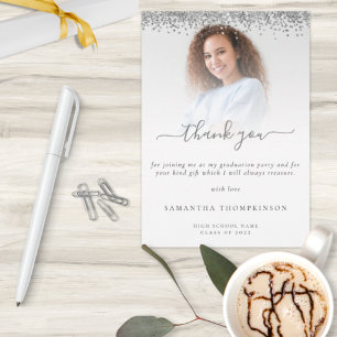 Trendy Silver Glitter Photo 2022 Graduation Thank You Card