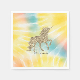 Trendy Silver Glitter Unicorn Tie Dye  Napkin