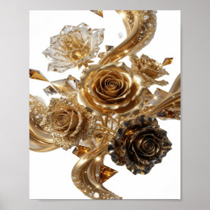 Trendy Silver GOLDEN ROSES AND DIAMONDS Poster