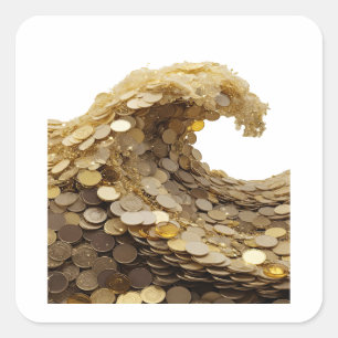 Trendy Silver GOLDEN WAVE OF INCOME Vinyl Style Square Sticker