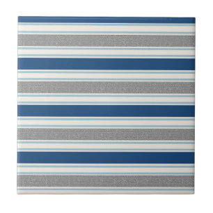Trendy Silver Grey And Blue Stripes Pattern Tile