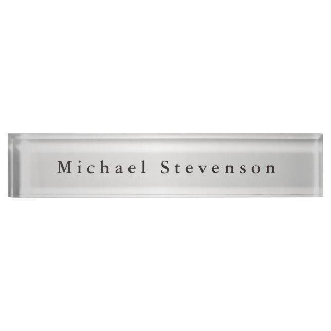 Trendy Silver Grey Modern Design Unique Personal Nameplate (Front)