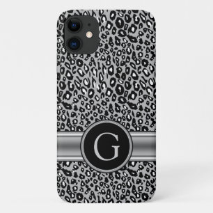 Trendy Silver Leopard Pattern and Monogram iPhone 11 Case