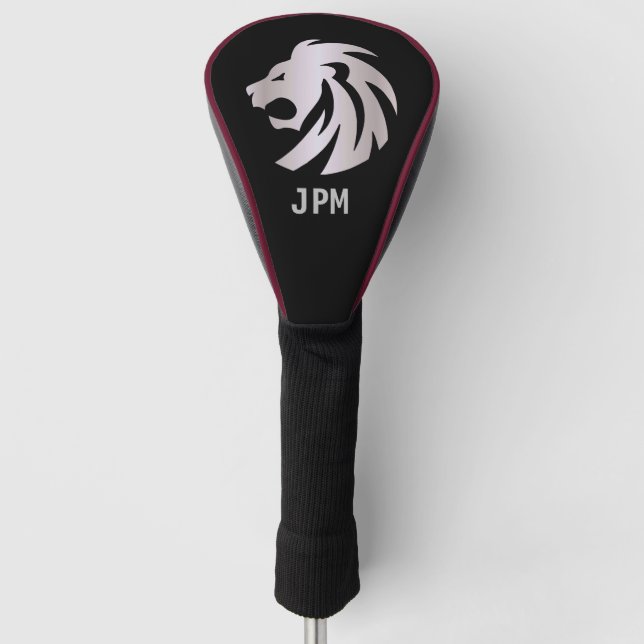 Trendy Silver Metallic Lion Head Monogram Golf Head Cover (Front)