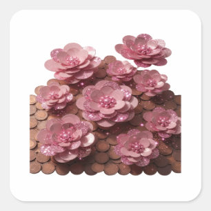Trendy Silver PINK FLOWERS AND COINS Sticker Art