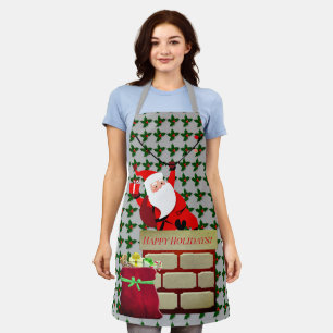 Trendy Silver Santa Claus Happy Holidays Apron