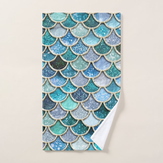 Trendy Silver Sparkle Glitter Mermaid Fish Scales Hand Towel (Hand Towel)