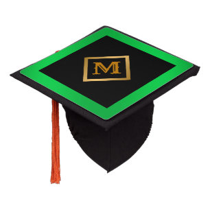 Trendy Simple Customize Gold Green Graduation Cap Topper