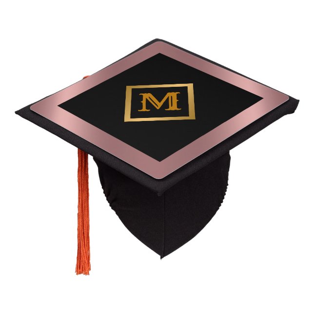Trendy Simple Customize Gold Pink Graduation Cap Topper (Angled)