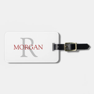 Trendy Simple DIY Monogram and Name, Grey & Maroon Luggage Tag