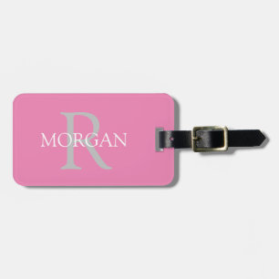 Trendy Simple DIY Monogram and Name Pink & Grey Luggage Tag