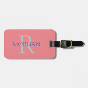 Trendy Simple DIY Monogram and Salmon & Grey Luggage Tag