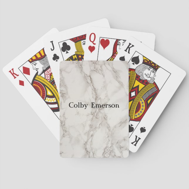 Trendy Simple Elegant White Marble Stone Design Playing Cards (Back)