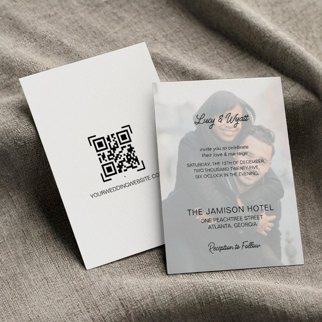 Trendy Simple Script Overlay Photo Wedding Invitation (Creator Uploaded)