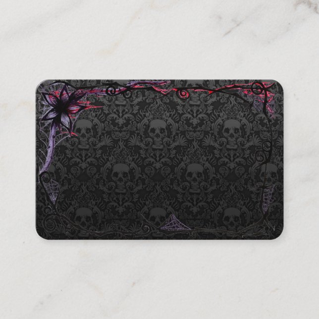 Trendy Skeleton Heads in Greys with Goth Framing Business Card (Front)