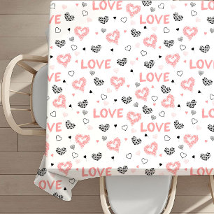Trendy Sketch Style Heart Love Lettering Valentine Tablecloth