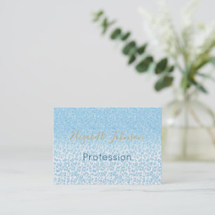 Trendy Sky-Blue Glitter Leopard Print Ombre Design Business Card